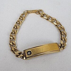 Vintage Speidel Gold Tone ID Diamond Stone Bracelet